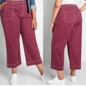 NWTs ModCloth | Women’s Cropped Burgundy Cotton Blend Pants Size 26
